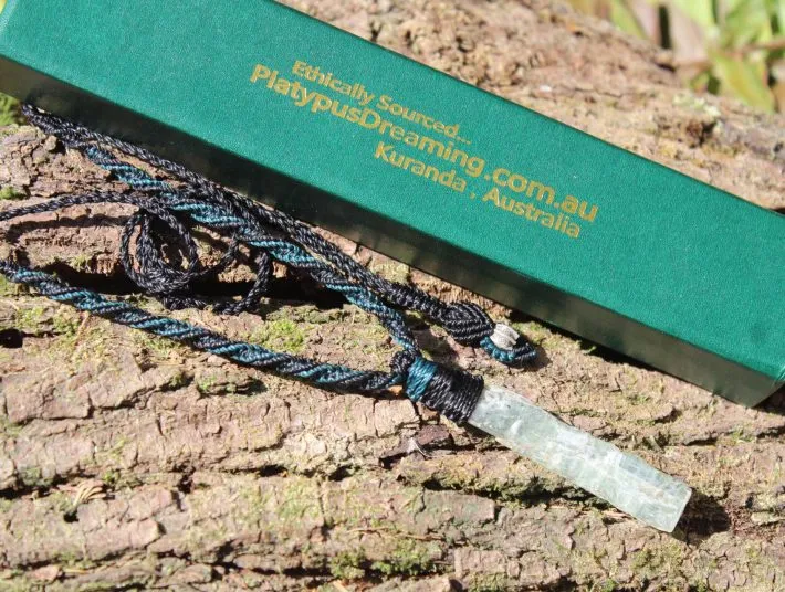 Australian GEM Kyanite Pendant Necklace, Elven Green KYANITE , raw crsytal Healing Jewelry, Australian Made Macrame Cord, magic green stone