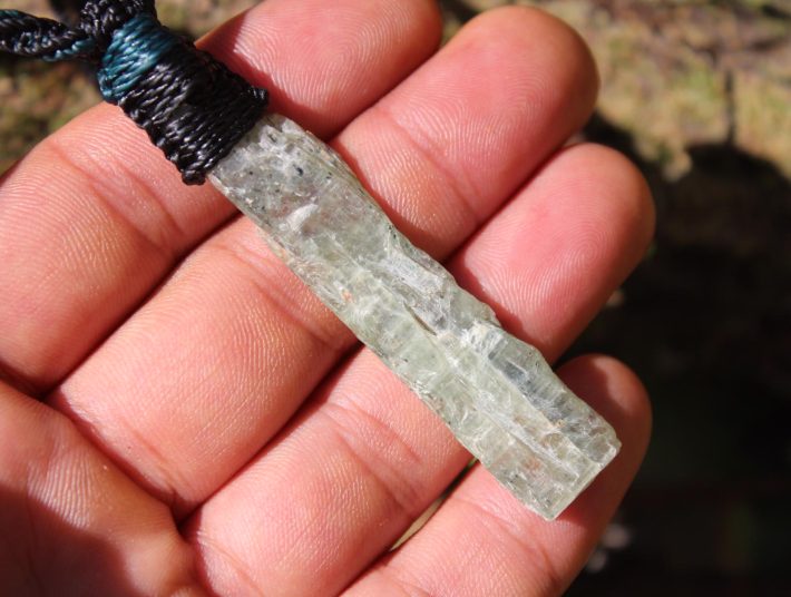 Australian GEM Kyanite Pendant Necklace, Elven Green KYANITE , raw crsytal Healing Jewelry, Australian Made Macrame Cord, magic green stone