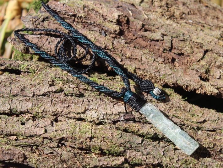 Australian GEM Kyanite Pendant Necklace, Elven Green KYANITE , raw crsytal Healing Jewelry, Australian Made Macrame Cord, magic green stone