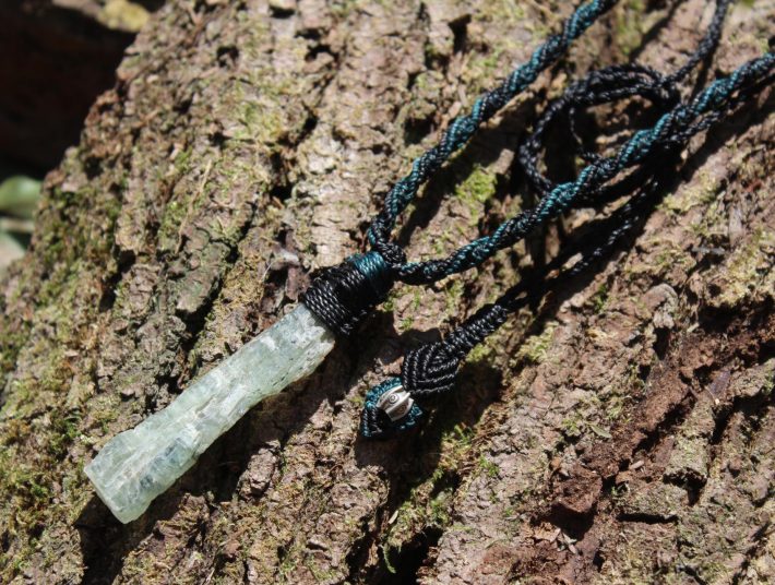 Australian GEM Kyanite Pendant Necklace, Elven Green KYANITE , raw crsytal Healing Jewelry, Australian Made Macrame Cord, magic green stone