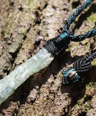 Australian GEM Kyanite Pendant Necklace, Elven Green KYANITE , raw crsytal Healing Jewelry, Australian Made Macrame Cord, magic green stone