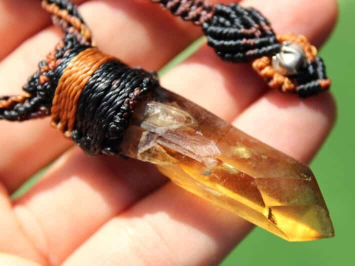 Smoky Gem Citrine Pendant ,Elven Natural Raw Citrine Necklace, November Birthstone Healing crystal jewelry, Australian made Macrame cord