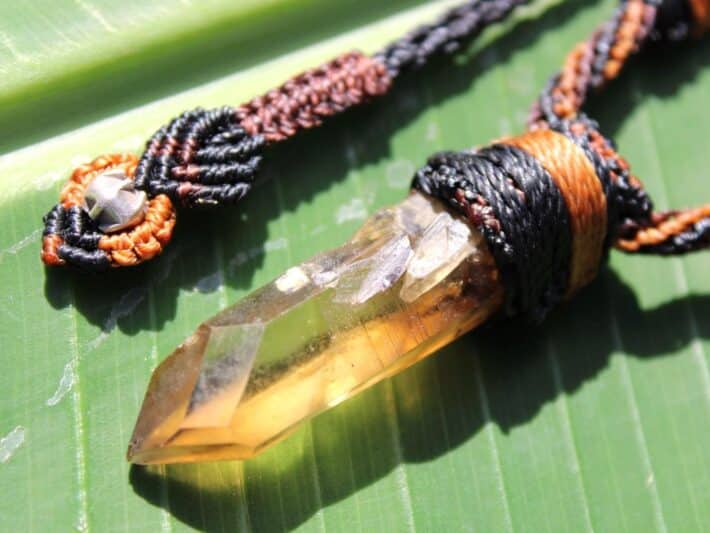 Smoky Gem Citrine Pendant ,Elven Natural Raw Citrine Necklace, November Birthstone Healing crystal jewelry, Australian made Macrame cord