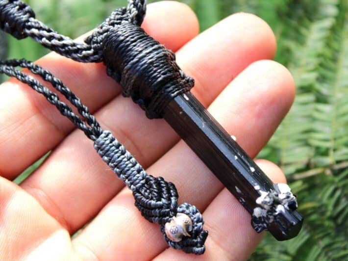 BLACK TOURMALINE schorl pendant, Tourmaline Necklace, Australian Made Macrame cord, October BirthStone, Black gem stone Healing Jewelry