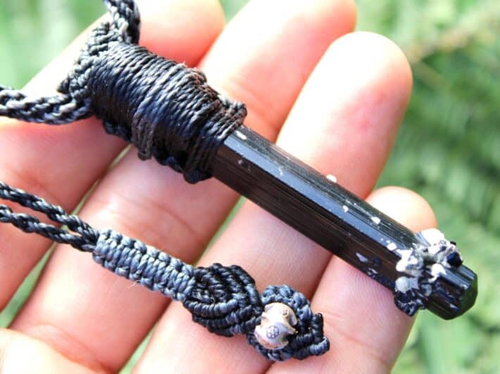 BLACK TOURMALINE schorl pendant, Tourmaline Necklace, Australian Made Macrame cord, October BirthStone, Black gem stone Healing Jewelry