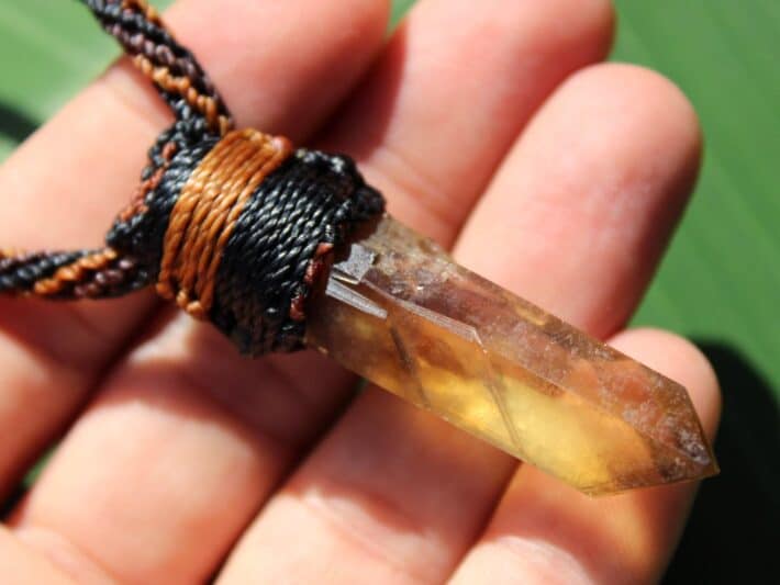 Smoky Gem Citrine Pendant ,Elven Natural Raw Citrine Necklace, November Birthstone Healing crystal jewelry, Australian made Macrame cord