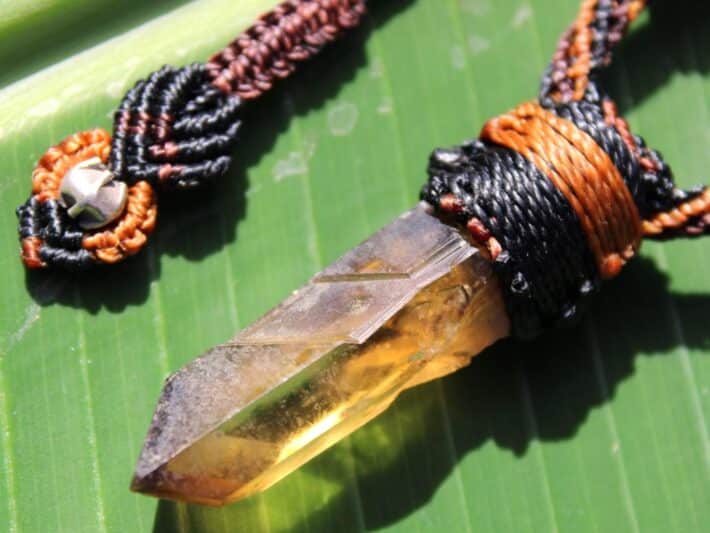 Smoky Gem Citrine Pendant ,Elven Natural Raw Citrine Necklace, November Birthstone Healing crystal jewelry, Australian made Macrame cord