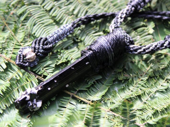 BLACK TOURMALINE schorl pendant, Tourmaline Necklace, Australian Made Macrame cord, October BirthStone, Black gem stone Healing Jewelry