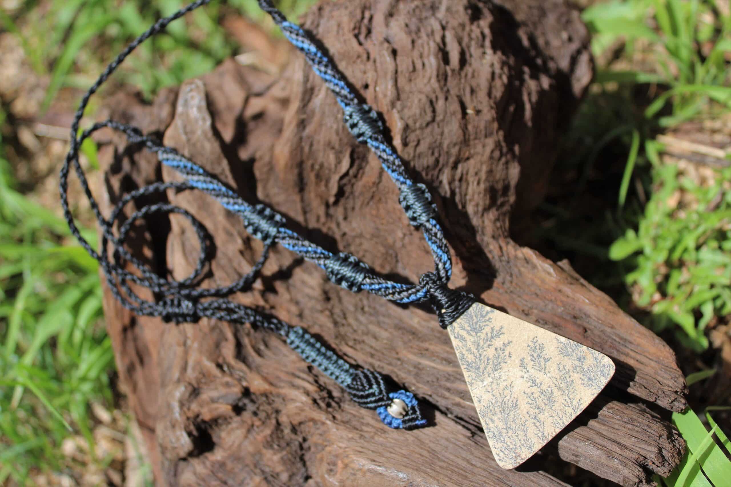 Dendritic Agate and Psilomelane Agate Tree Stone Pendant, Exquisite Handcrafted Tree of Life Necklace, Artisan Macrame Statement Jewelry - Image 4