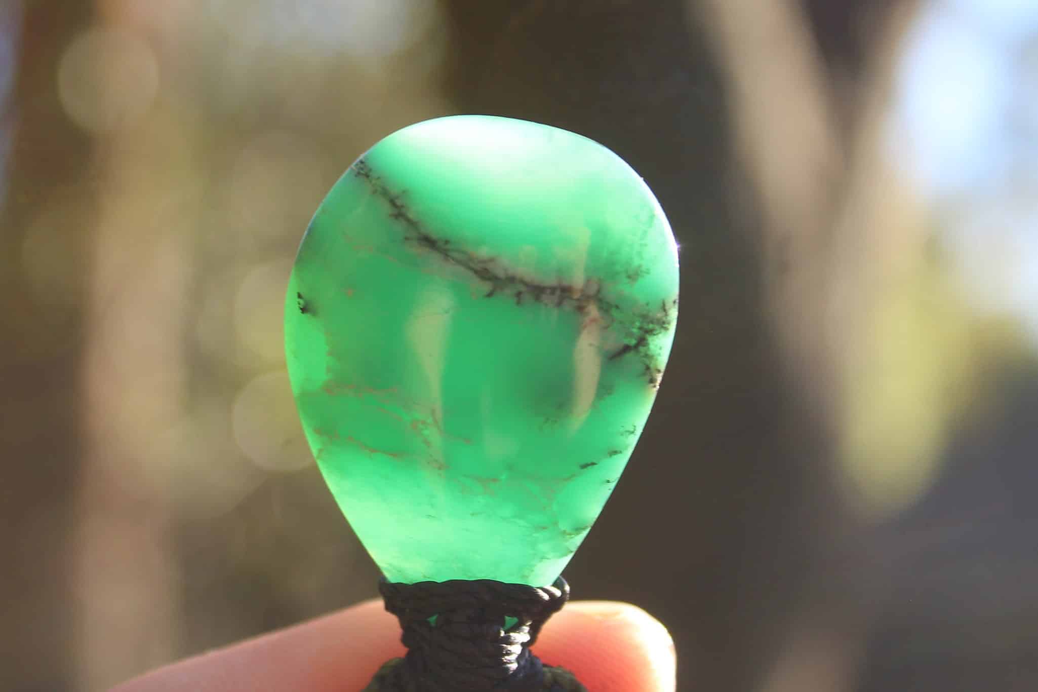 Australian Dendritic Chrysoprase Quartz Pendant Necklace, Australian made Macrame cord, june birthstone, australian natural green stone - Image 3