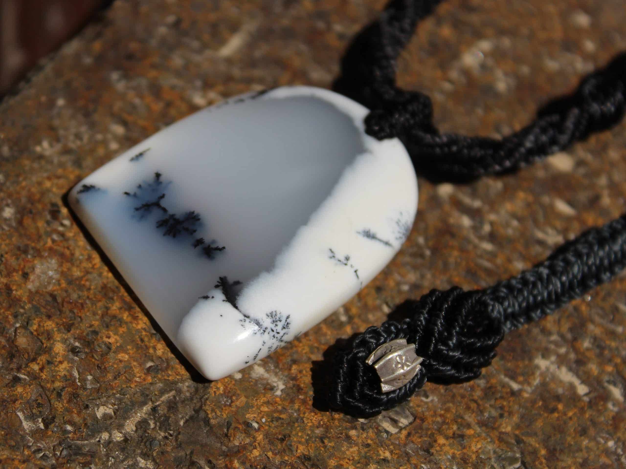 Merlinite Pendant,Dendritic Opal,Dendrite Opal Necklace,Agate necklace,Macrame Cord, Healing stone Jewelry,burning man - Image 2