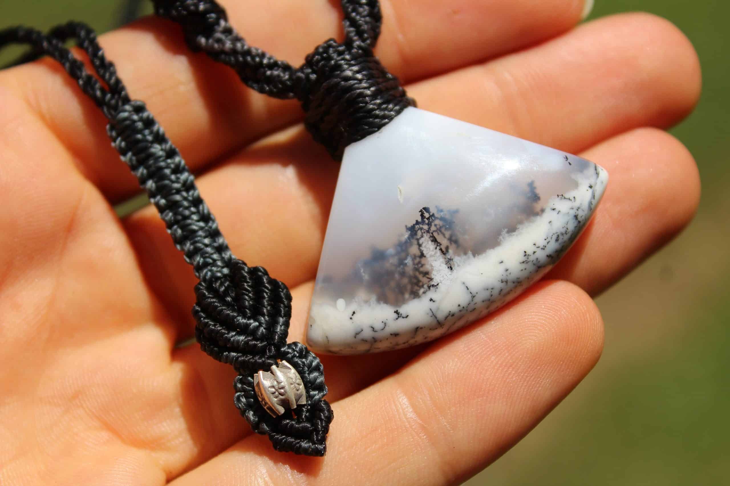 Dendritic Opal,Dendrite Opal Necklace,Merlinite Pendant,Agate necklace,Australian made macrame cord Healing stone Jewelry - Image 2