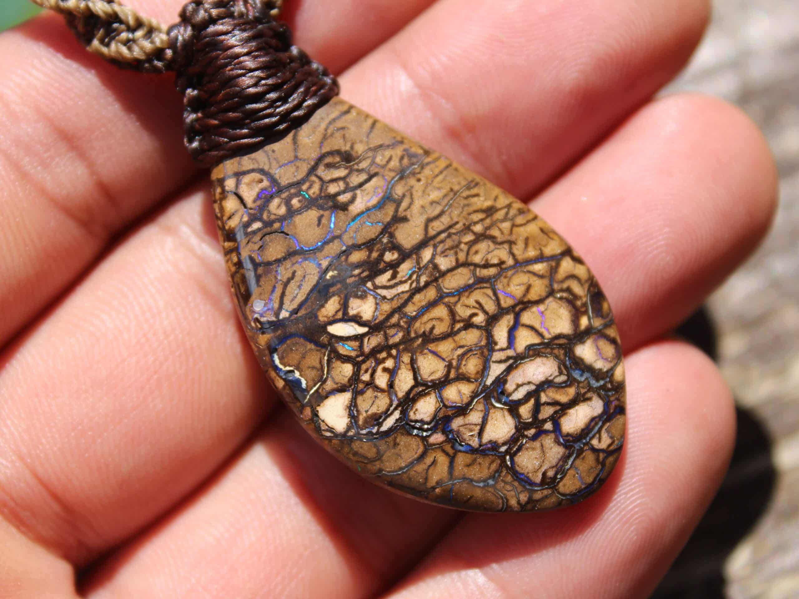 Australian koroit boulder opal pendant necklace,ethically sourced opal jewelry,australian made macrame Cord,australian opal macrame necklace - Image 2