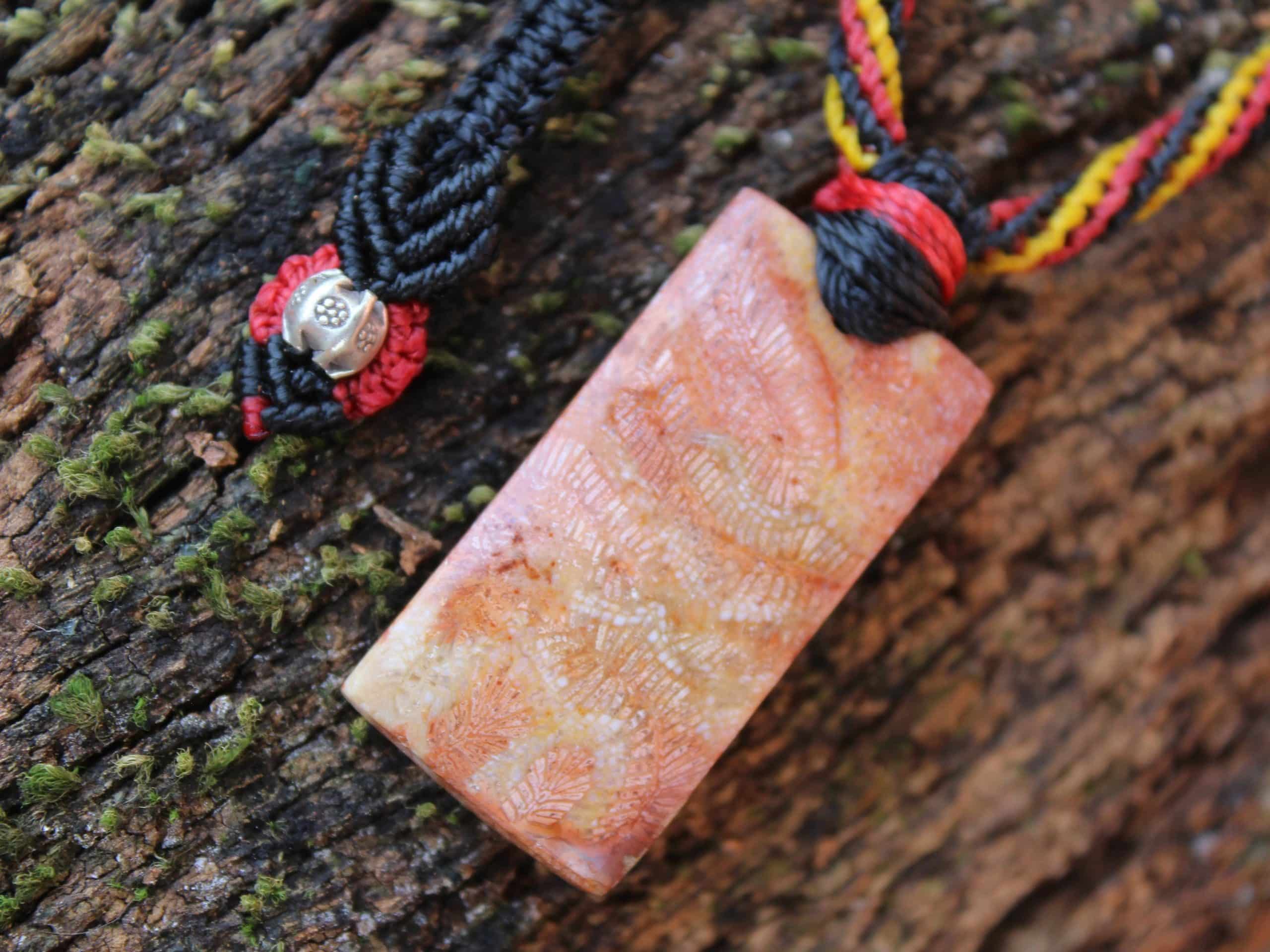 Indigenous CORAL FOSSIL Pendant crystal Necklace, Ancient Gemstone Jewelry, Australian Made Macrame Cord, Aboriginal colours Talisman - Image 8