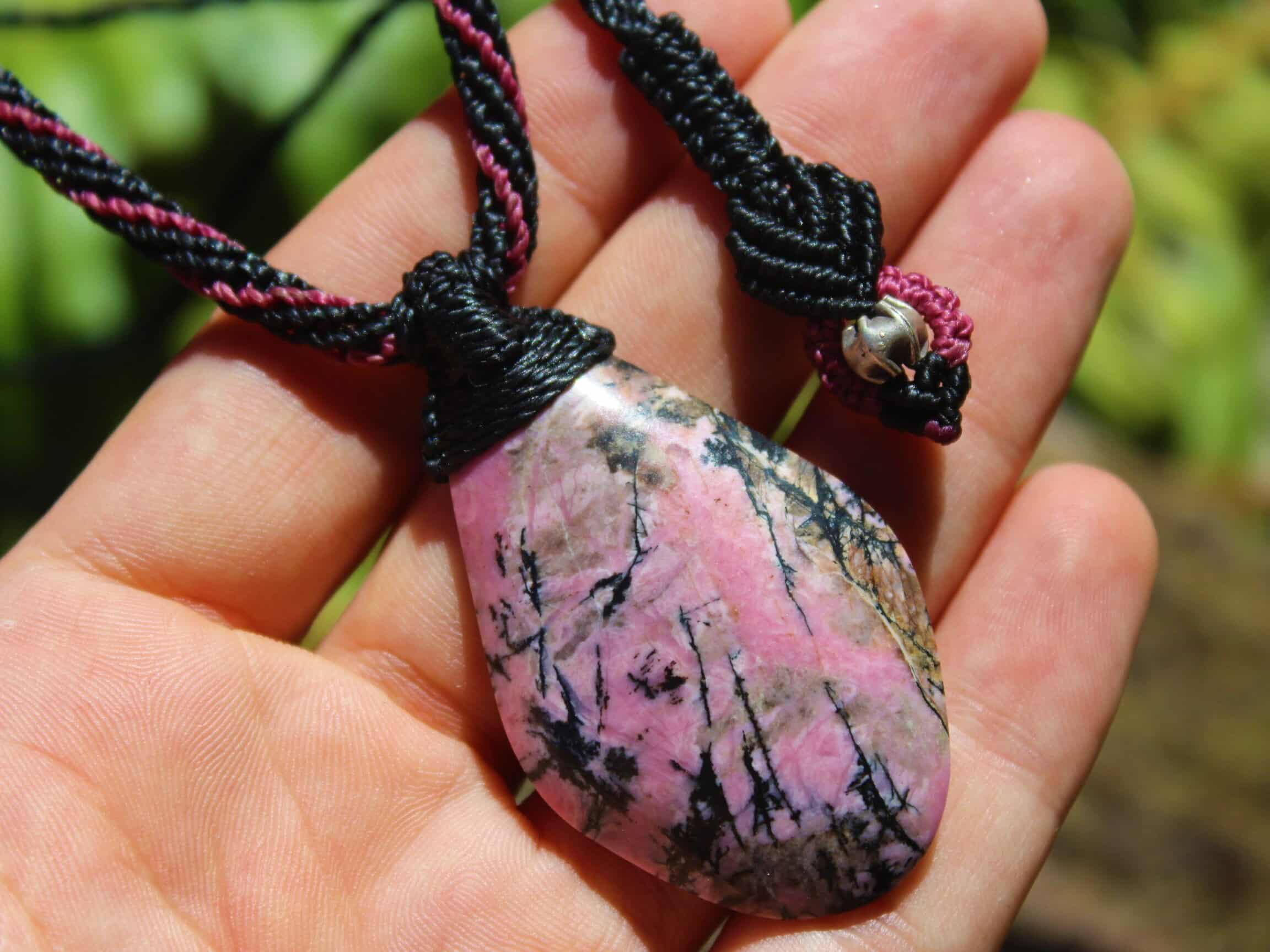 Australian Queensland Royal Dendritic Rhodonite pendant,Australian Made Macrame Cord Pink Stone, Taurus, october birth stone, Healing Stone - Image 2