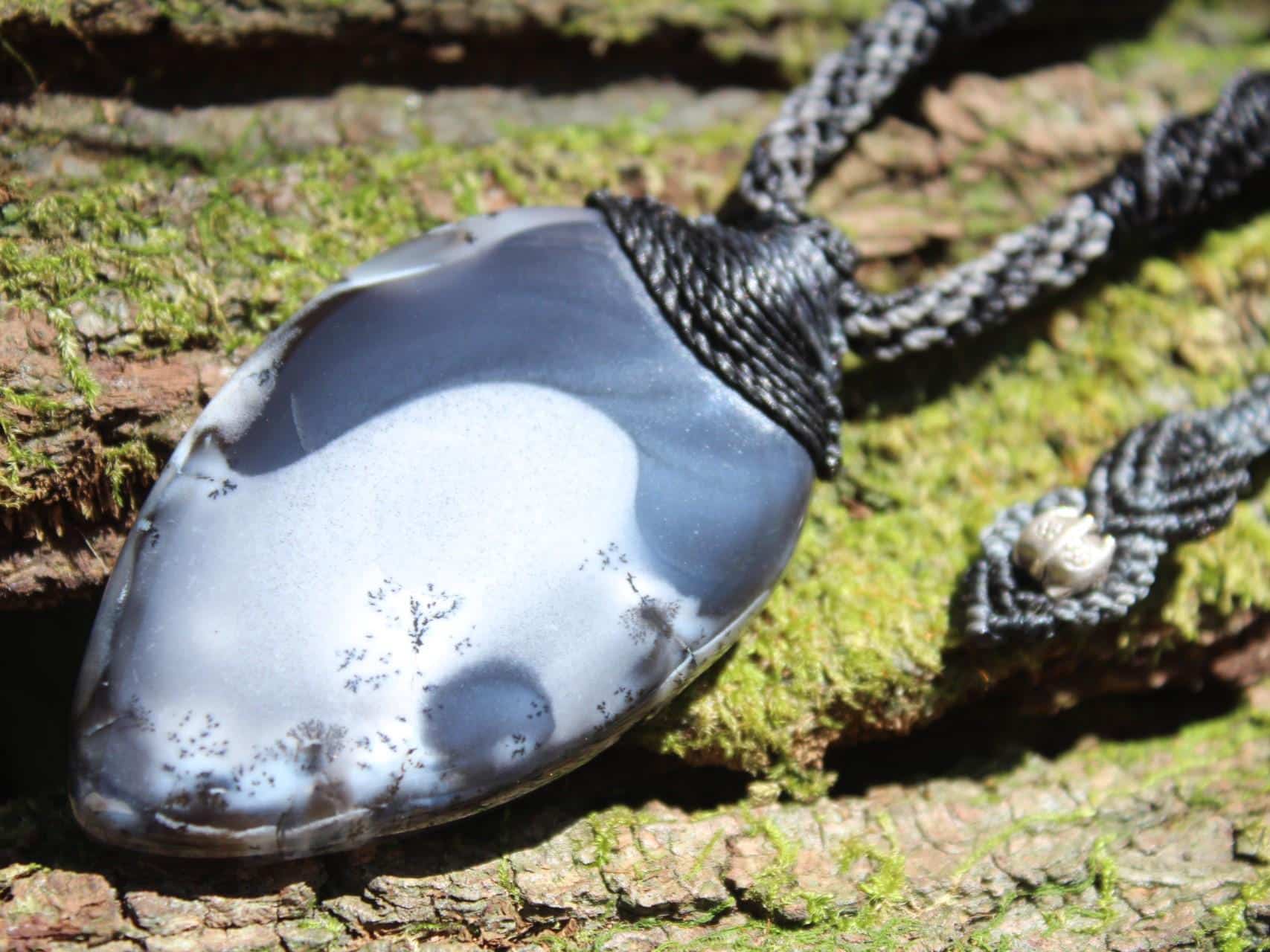 Black Opal Merlinite Pendant,Elven Dendritic Opal,Dendrite Opal Necklace,Australian made macrame cord Healing stone Necklace Jewelry - Image 5