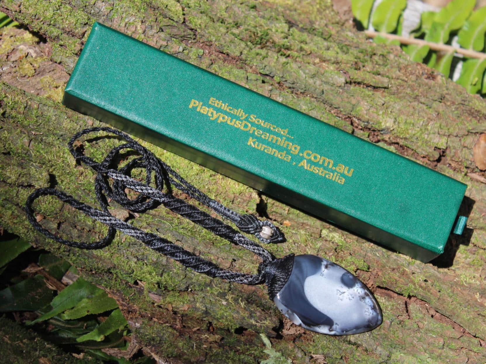 Black Opal Merlinite Pendant,Elven Dendritic Opal,Dendrite Opal Necklace,Australian made macrame cord Healing stone Necklace Jewelry - Image 8