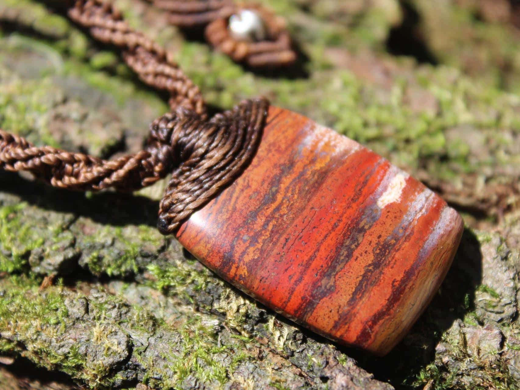 Australian Sunset Jasper Pendant, Red Snakeskin Jasper,,Art Crystal Necklace,Red stone, australian made macrame cord , Australian stone