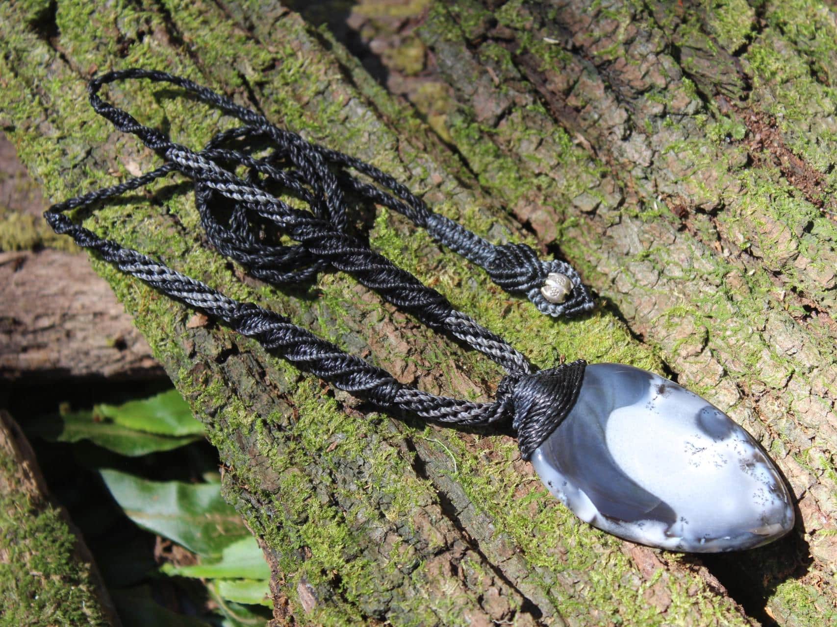 Black Opal Merlinite Pendant,Elven Dendritic Opal,Dendrite Opal Necklace,Australian made macrame cord Healing stone Necklace Jewelry - Image 3