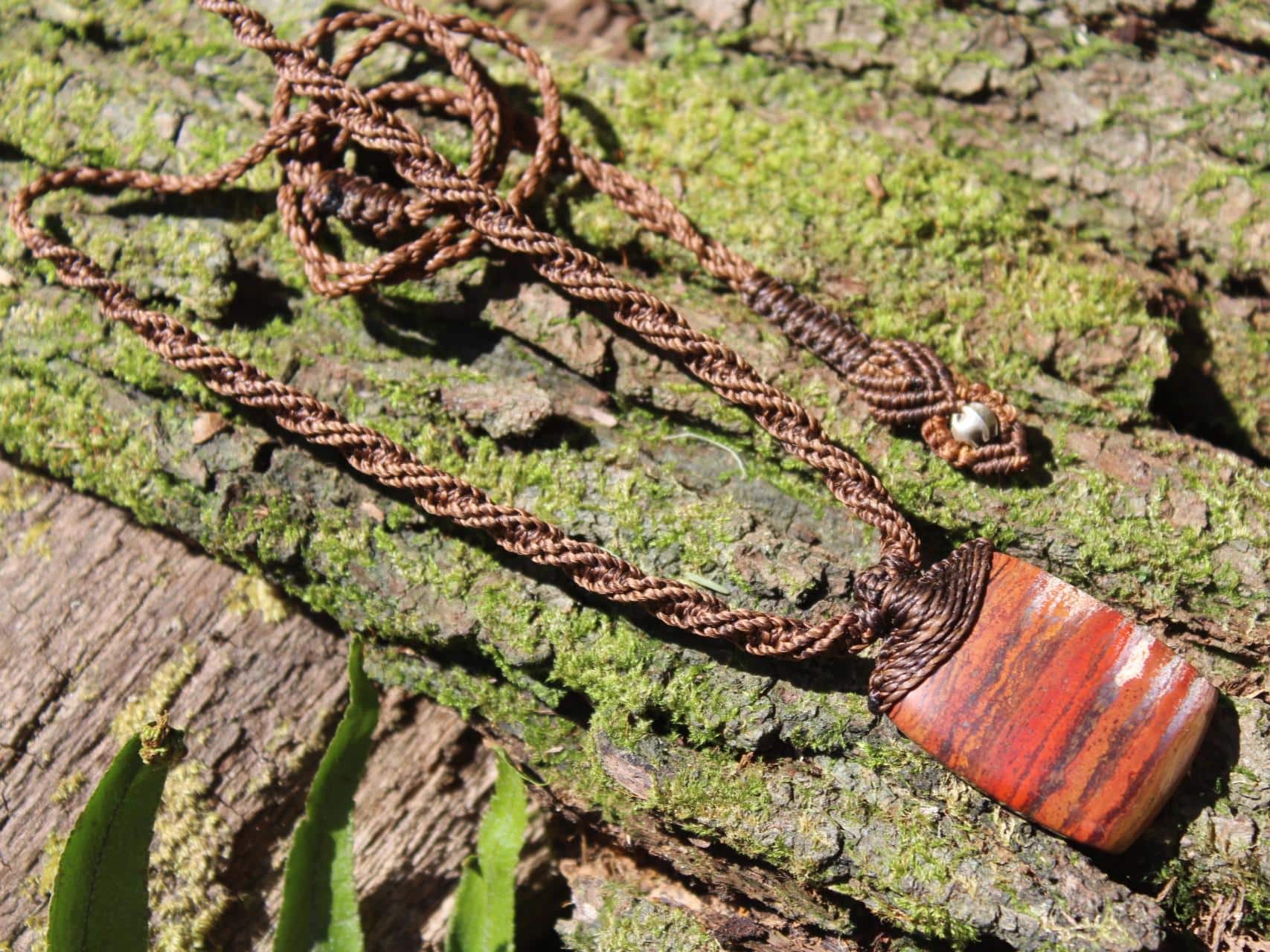Australian Sunset Jasper Pendant, Red Snakeskin Jasper,,Art Crystal Necklace,Red stone, australian made macrame cord , Australian stone - Image 8