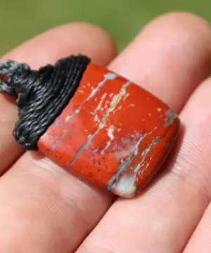 Alternative view of Australian Red Snakeskin Jasper Pendant ,Australian Macrame cord Crystal Necklace, healing crystal pendant, surfer summer pendant jewelry